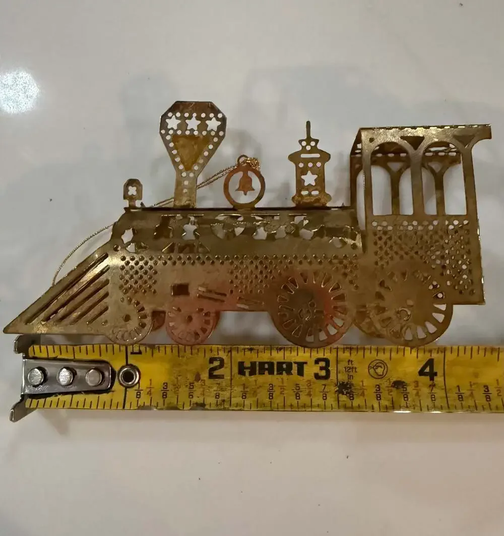Vintage 1983 Gold-Tone Brass Filigree Train Locomotive Christmas Ornament